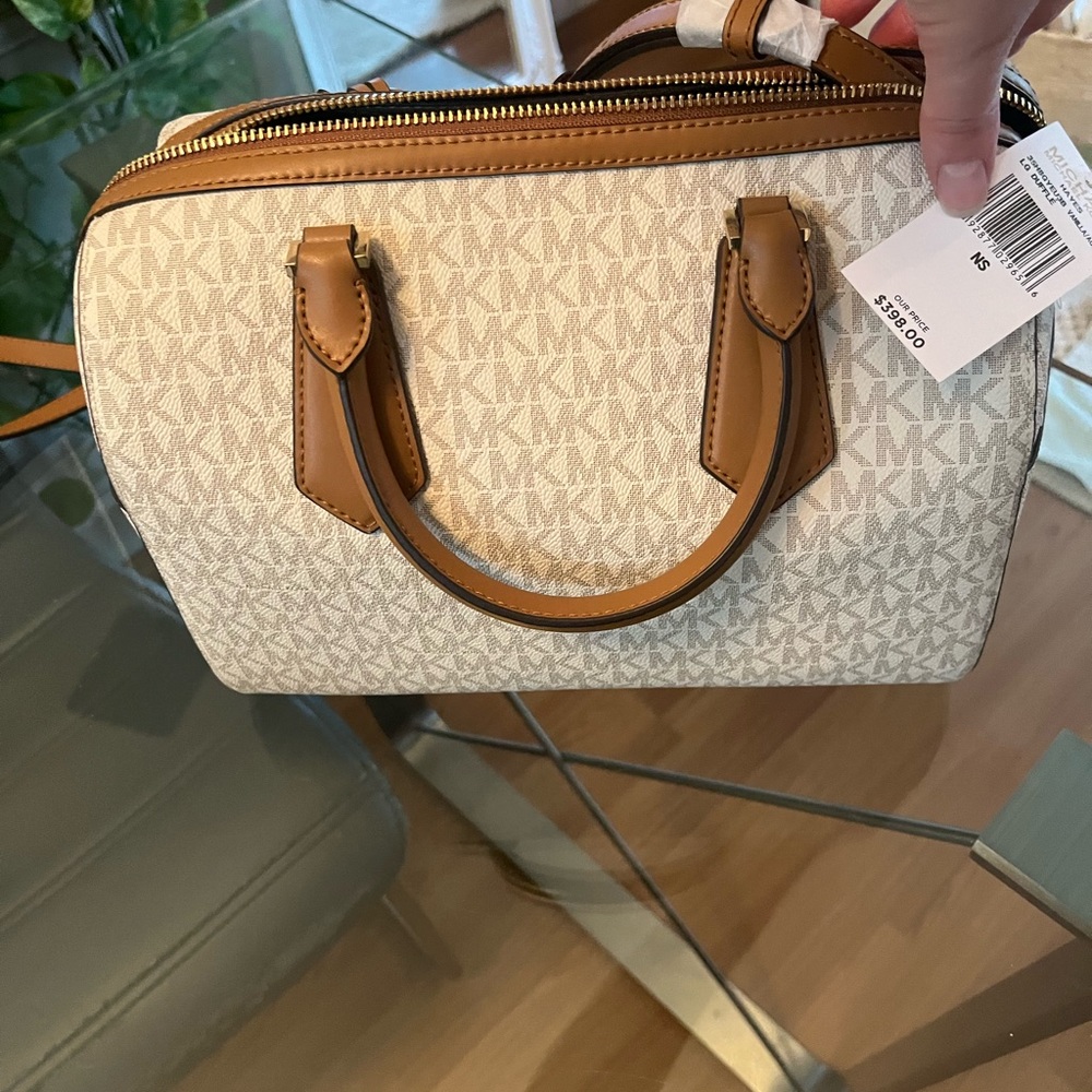 Michael Kors Signature Cream and Brown Satchel